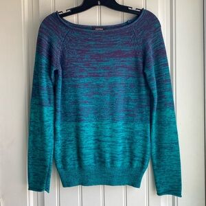 ‘90’s Women’s purple and green knit boat neck long sleeve sweater